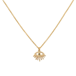 Mini All-Seeing Eye 14kt Gold Diamond Necklace showcased against a white background, symbolizing spiritual jewelry and protection. This talisman captures the essence of meaningful meditation, serving as a charm for manifestation and connection with the energies of the sun and moon.