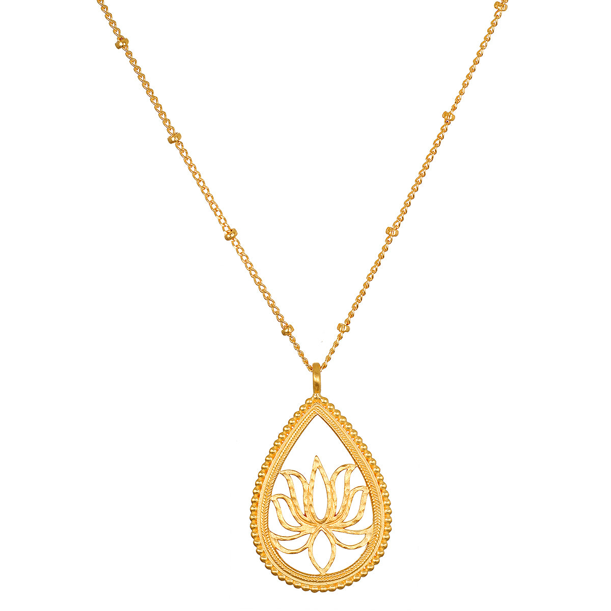 Intention of New Beginnings Necklace Set featuring a delicate teardrop-shaped pendant with a lotus flower, embodying spiritual jewelry and meaningful manifestation for personal growth, perfect for meditation and yoga practices.