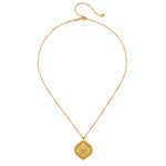 Close-up shot of the Awaken Awareness Lotus White Topaz Necklace featuring a detailed pendant, highlighting its charm and significance in meditation and spiritual practices.