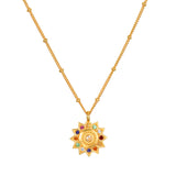 A Vibrant Self Multi Stone Lotus Necklace featuring a radiant lotus pendant adorned with colorful healing gemstones. This spiritual jewelry embodies new beginnings and full potential, making it a perfect talisman for meditation and yoga. Its intricate design symbolizes manifestation and meaningful connections to spirituality, protection, and zodiac energies.