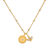 Manifesting Possibilities Lotus White Topaz Necklace featuring an elegant beaded medallion and lotus flower charm in 18kt gold plating, symbolizing new beginnings and creativity. Ideal for spiritual jewelry enthusiasts and those passionate about meditation, talismans, and meaningful charms.
