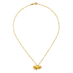 The Elephant Love Gold Necklace featuring two intricately designed elephants, embodying meaningful attributes and ideal for yoga practice, enhancing your spiritual journey as a talisman of good fortune.