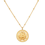 Blessed Beginnings Lotus Necklace shown on a delicate chain, symbolizing spiritual growth and new beginnings. This piece is perfect for meditation and protection, making it a meaningful addition to any yoga or spiritual practice.