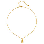 Solo shot of the Favored by Fortune Ganesha Necklace, illustrating its delicate 18kt gold plating and significance in manifestation and spiritual enlightenment.