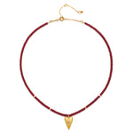 The Healing Heart Red Onyx Heart Necklace styled with an adjustable chain, showcasing the elegance of the red onyx and gold heart pendant. This meaningful necklace is ideal for meditation and serves as a talisman for spiritual growth.