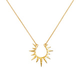 Incandescent Glow 14kt Gold Starburst Necklace featured on a white background, embodying spiritual jewelry with a design that symbolizes dreams, protection, and manifestation, perfect for yoga and meditation.