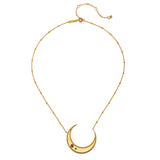 Close-up of the Eternal Guidance Moon Necklace featuring its intricate design and shining gold finish. A perfect example of spiritual jewelry, this talisman symbolizes the moon’s energy and is ideal for those interested in yoga and meditation, providing protection and nurturing.