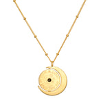 United in Light Spinning Pendant Necklace featuring a crescent moon and sun design, symbolizing unity and protection. Perfect for spiritual practices like meditation and yoga, this meaningful talisman embodies qualities of spirituality, manifestation, and zodiac significance.
