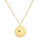 United in Light Spinning Pendant Necklace featuring a crescent moon and sun design, symbolizing unity and protection. Perfect for spiritual practices like meditation and yoga, this meaningful talisman embodies qualities of spirituality, manifestation, and zodiac significance.
