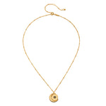 Back view of the United in Light Spinning Pendant Necklace showcasing an elegant chain and pendant. This spiritual jewelry piece incorporates sun and moon symbols, designed for protection and meaningful connections during meditation, yoga, and other spiritual practices.