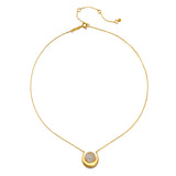 Cradled in Light Moonstone Necklace featuring an 18kt gold plated crescent moon with a luminous orb of moonstone. This spiritual jewelry embodies qualities of intuition and protection, making it a meaningful talisman for meditation or yoga practices. Perfect for those who seek to connect with their zodiac or manifest good fortune through the energies of the sun and moon.