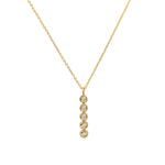 Eternal Light Diamond 14kt Gold Necklace showcasing five gleaming diamonds in a linear design, representing spiritual jewelry and meaningful adornment for meditation and manifestation. Perfect for yoga enthusiasts seeking a talisman that embodies protection, resonating with the energy of the sun and moon.