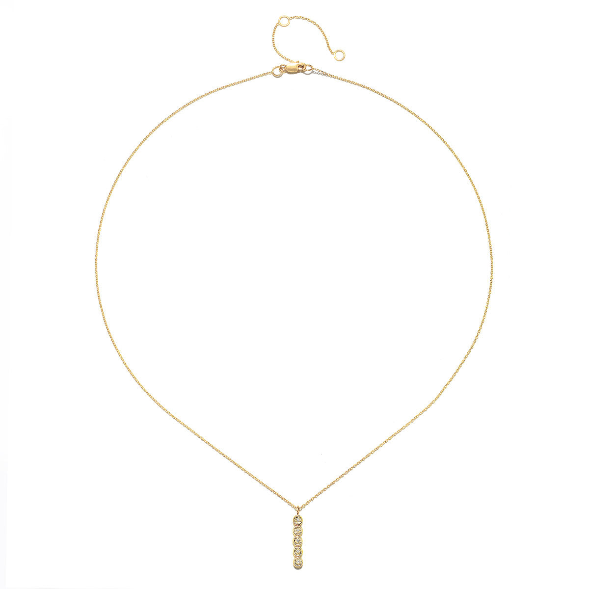 Eternal Light Diamond 14kt Gold Necklace featuring five precious diamonds symbolizing clarity and abundance. This elegant piece is ideal for spiritual jewelry, perfect for meditation and protection. The necklace serves as a meaningful talisman for those who appreciate zodiac themes and yoga practices, bringing a sense of manifestation in daily life.