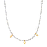 Blooming Promise Lotus Pearl Necklace featuring luminous mother of pearl beads and 18kt gold plated lotus petals, embodying positive energy and spiritual protection for mindful manifestation. Perfect for yoga and meditation practices.