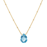 Blessed Abundance Blue Topaz Necklace featured on a delicate chain, symbolizing prosperity and abundance in spiritual jewelry, ideal for meditation and manifestation.