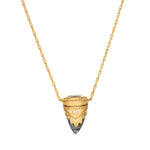 Guiding Spirit Labradorite and White Topaz Lotus Locket Necklace displayed on a chain, embodying spiritual jewelry that supports meditation and serves as a talisman for mindfulness and manifestation.