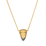 Guiding Spirit Labradorite and White Topaz Lotus Locket Necklace displayed on a chain, embodying spiritual jewelry that supports meditation and serves as a talisman for mindfulness and manifestation.