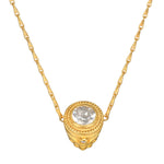 Guiding Spirit Labradorite and White Topaz Lotus Locket Necklace featuring an elegant locket with a faceted round white topaz surrounded by a gold plate design, ideal for spiritual jewelry and manifestation, perfect for meditation and as a meaningful talisman.