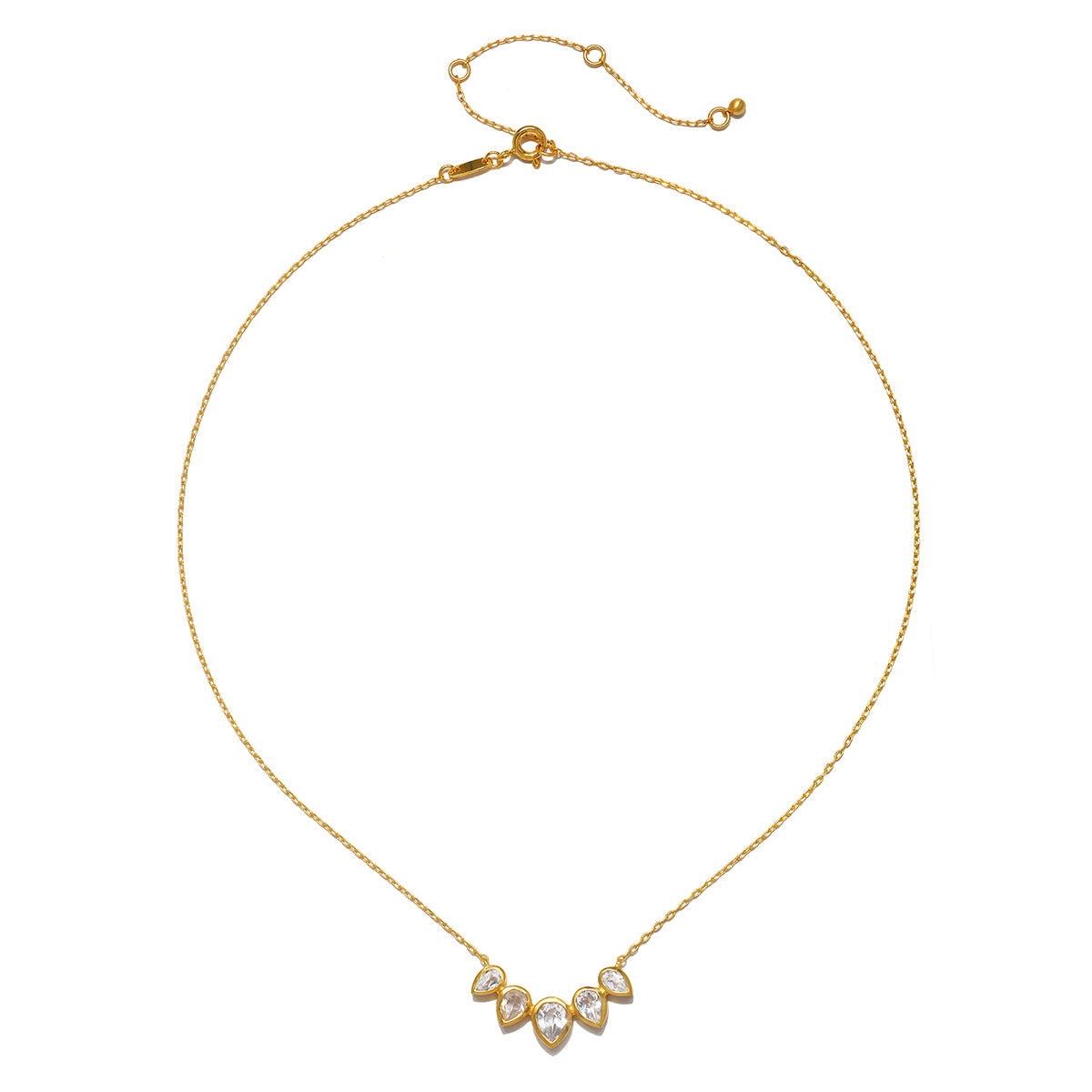 An elegant display of the Commence with Clarity White Topaz Lotus Petal Necklace, highlighting its delicate design and gold finish. This spiritual jewelry piece embodies the essence of meditation, manifestation, and serves as a talisman for renewal, making it a meaningful addition to any collection.