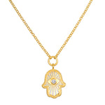 Gaining Clarity White Topaz and Mother of Pearl Hamsa Reversible Necklace showcased elegantly, representing spiritual jewelry and protection. This meaningful piece enhances meditation and manifestation, embodying the essence of a talisman for yoga enthusiasts and anyone seeking clarity in their zodiac journey.