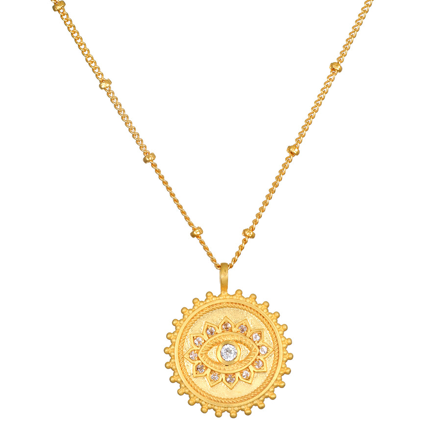 True Visionary White Topaz Evil Eye Coin Necklace