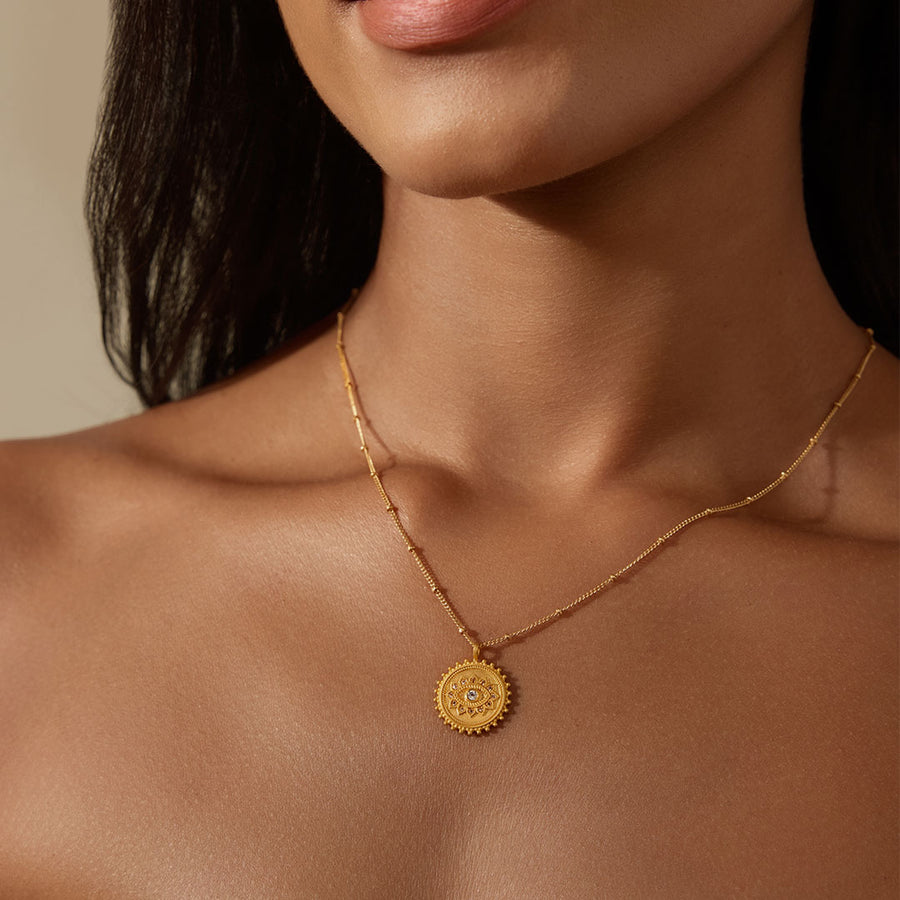 True Visionary White Topaz Evil Eye Coin Necklace