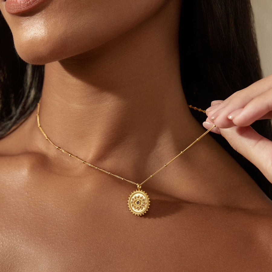 True Visionary White Topaz Evil Eye Coin Necklace
