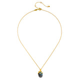 Close-up of the Inner Knowing Labradorite Snake Necklace showcasing the coiled snake design and mystical labradorite, representing spiritual meaning and serving as a talisman for yoga and zodiac practices.