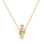 Eternal Spirit Clear Quartz Snake Necklace featuring a gleaming snake symbolizing transformation and clarity, ideal for spiritual jewelry, meditation, and as a meaningful talisman for protection and manifestation.