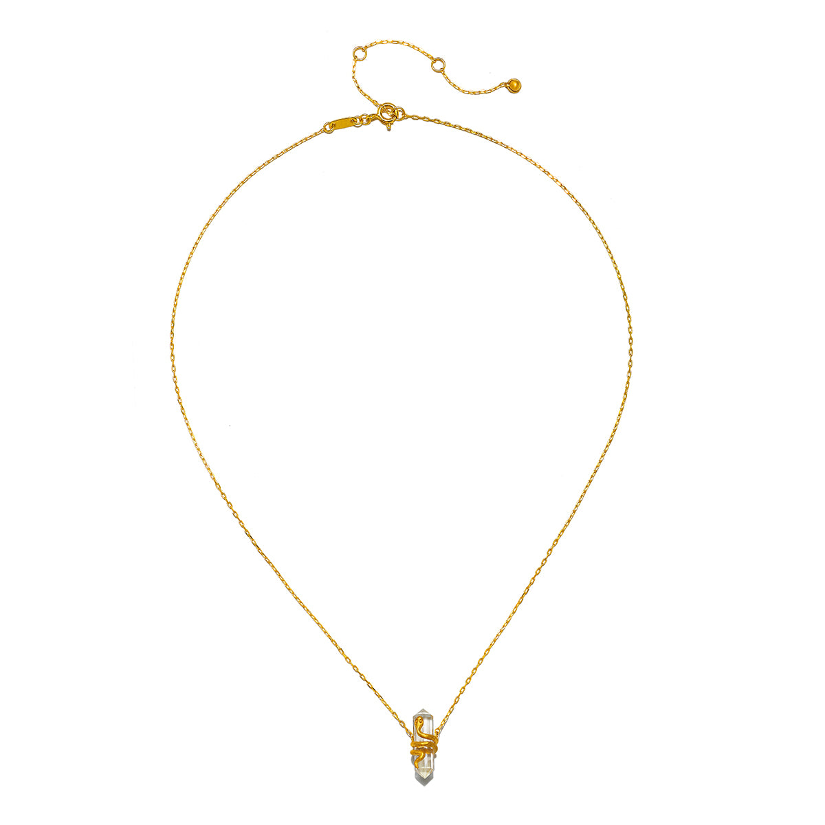 Eternal Spirit Clear Quartz Snake Necklace displayed on a plain background, emphasizing its design as a talisman of spirituality, perfect for meditation, yoga, and meaningful manifestation.