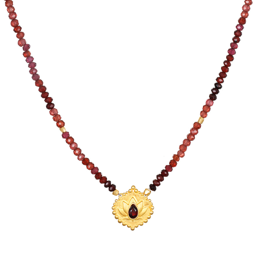 Internal Fire Garnet Lotus Beaded Necklace