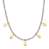 Inspired Beginnings Labradorite Petal Beaded Necklace featuring shimmering labradorite beads and golden lotus petals, embodying spiritual jewelry ideal for meditation and meaningful manifestation, symbolizing protection and connection to the sun and moon.