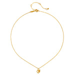 The Universal Connection White Topaz Om Necklace displayed flat, revealing its delicate 18kt gold plate design. This talisman symbolizes zodiac energies and is a cherished piece for those interested in spiritual jewelry, enhancing meditation and providing meaningful protection.