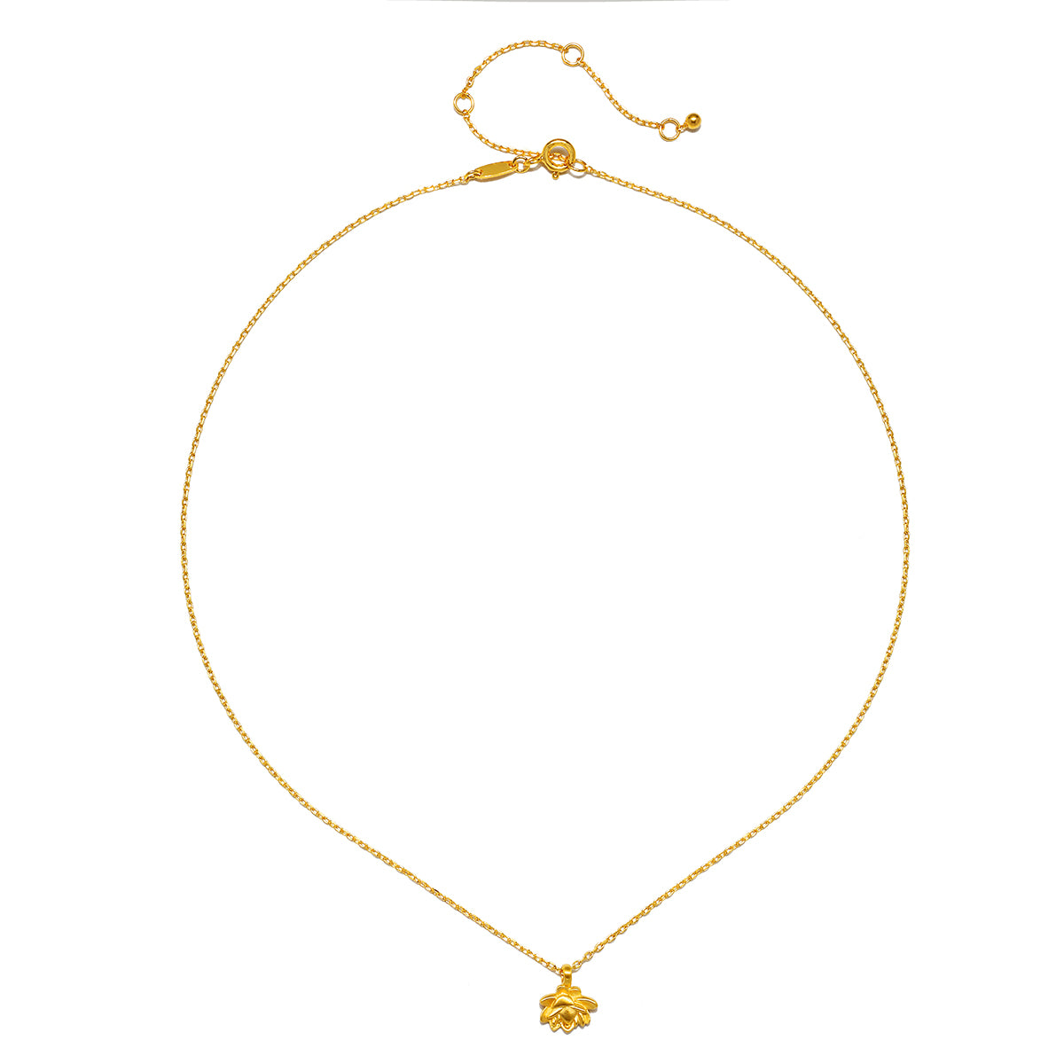 The New Dawn Lotus Necklace displayed elegantly, showcasing its delicate design and adjustable chain length. This spiritual jewelry piece represents renewal and is ideal for those engaged in yoga and meditation practices, serving as a meaningful talisman for manifestation and personal growth.