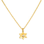 Guiding Faith White Topaz Star of David Necklace featuring an 18kt gold plate design and a sparkling white topaz, ideal for spiritual jewelry, meditation, and as a meaningful talisman for protection and manifestation.