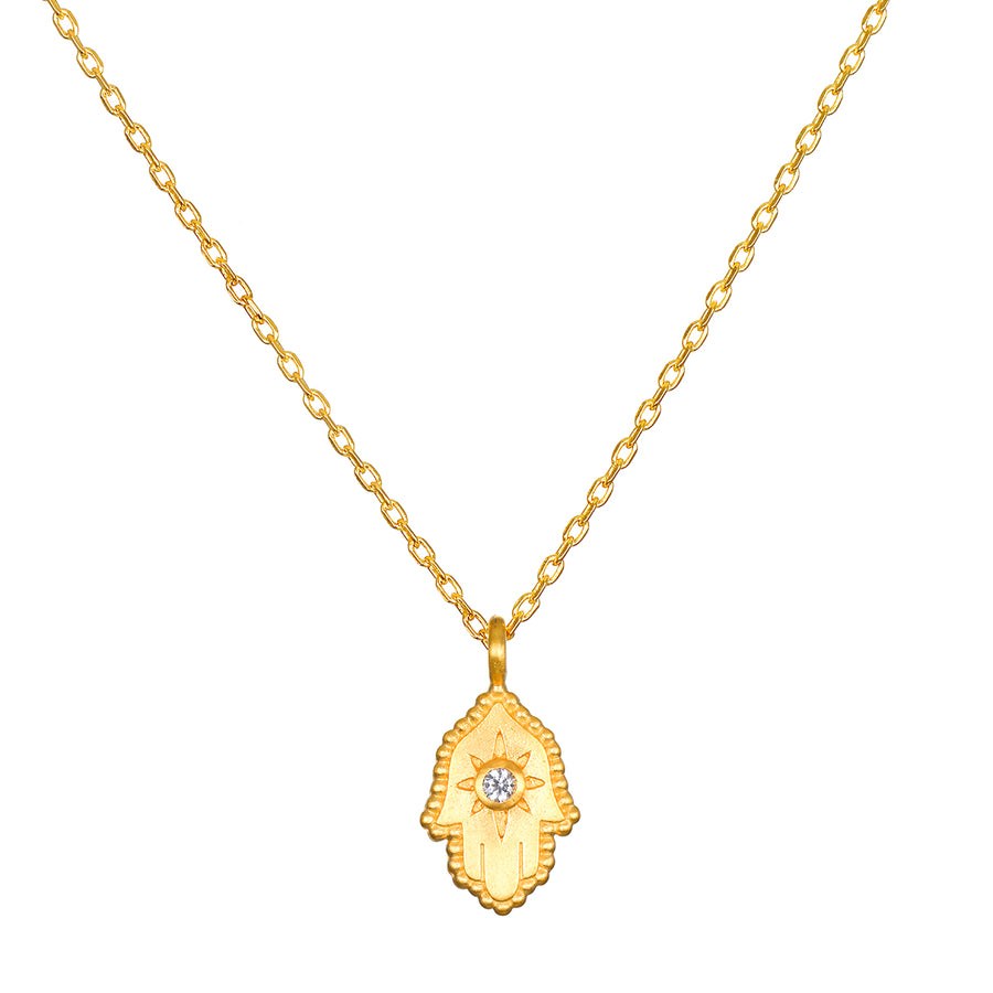 Protective Hand White Topaz Hamsa Necklace