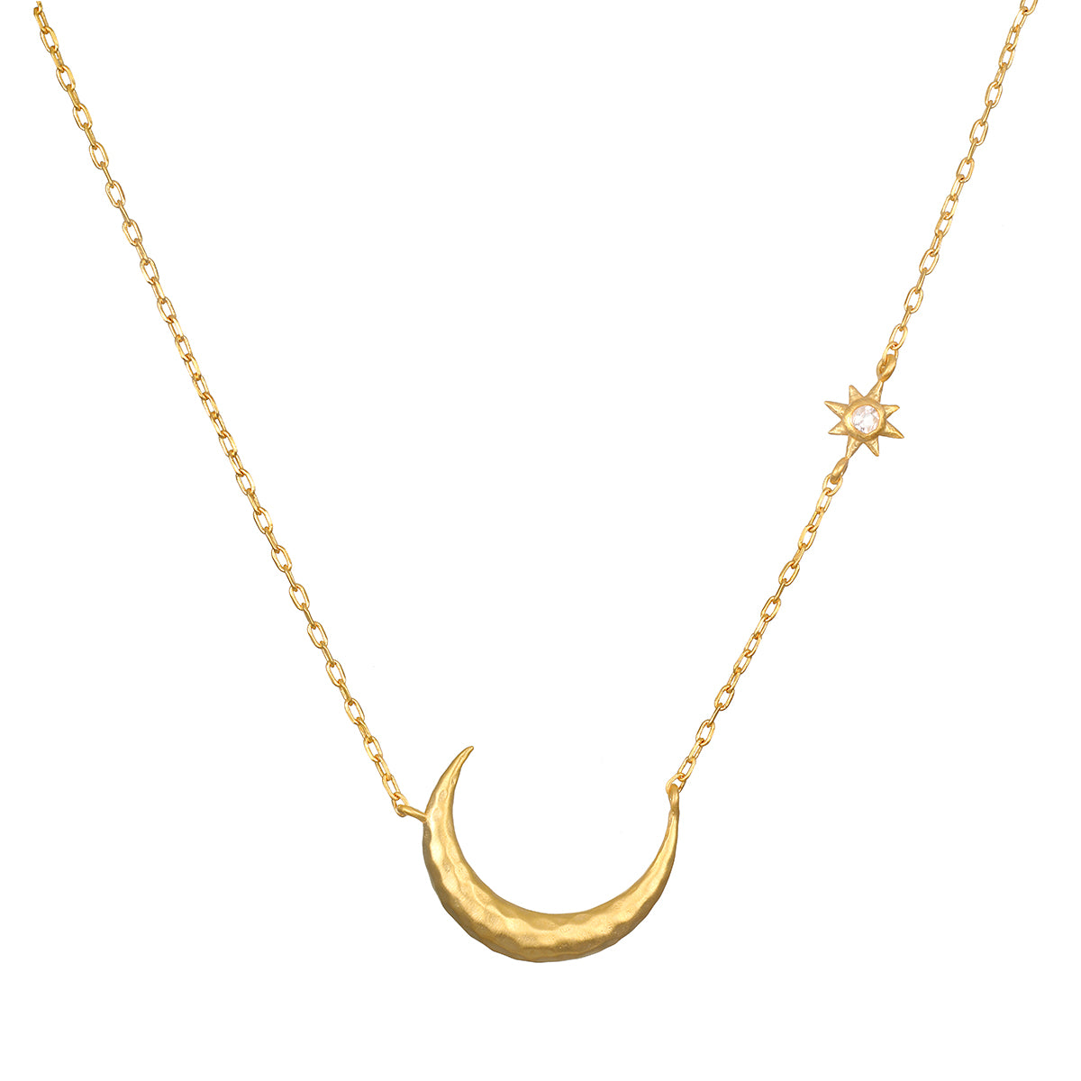 Ethereal Guide Moonstone Moon and Star Necklace, a beautiful piece of spiritual jewelry designed for meditation and manifestation. This talisman features a crescent moon and a star, symbolizing protection and the zodiac. Perfect for yoga enthusiasts, it holds a meaningful energy to enhance your spiritual journey.
