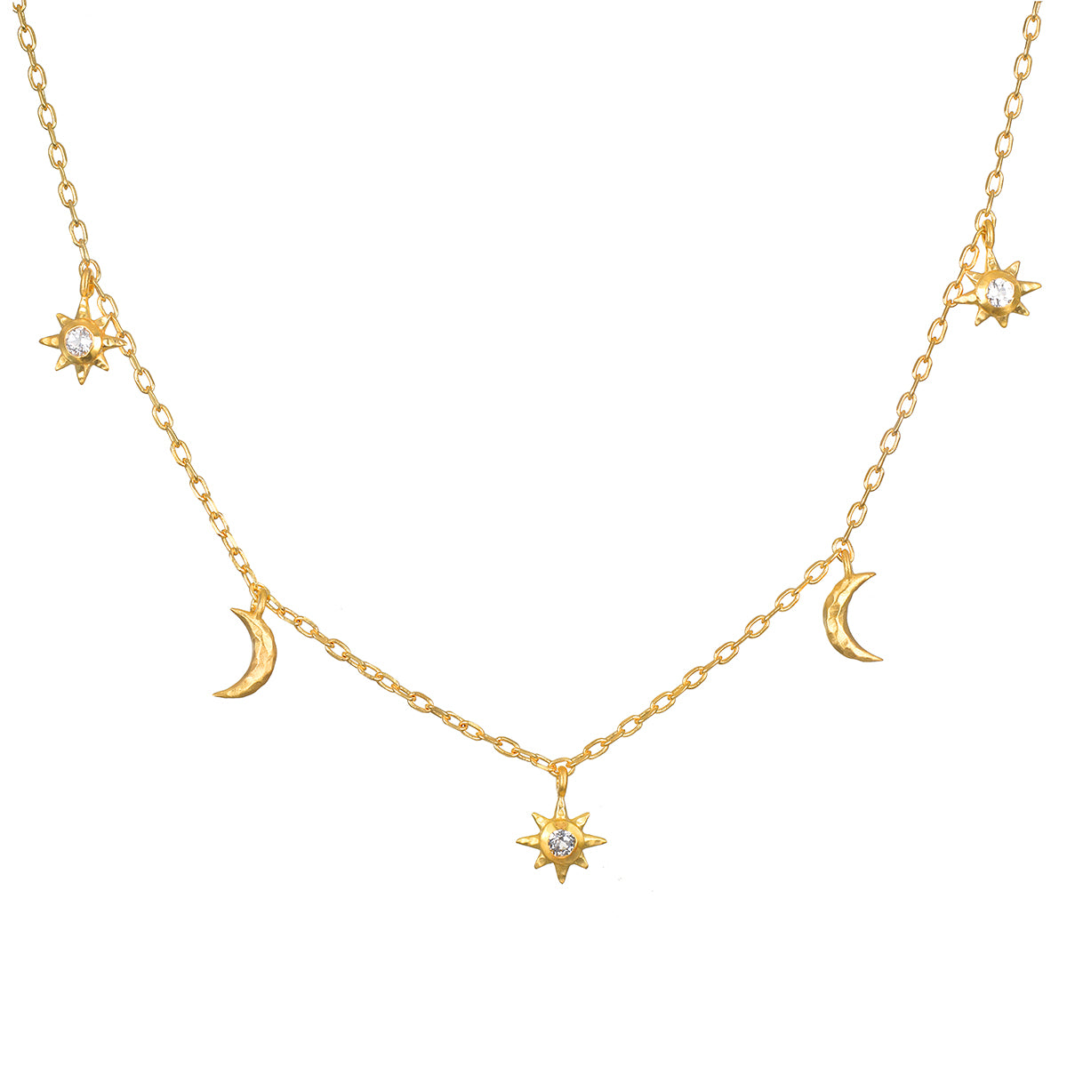 Enchanted Journey Celestial Choker Necklace featuring crescent moons and suns, symbolizing spiritual jewelry and protection, ideal for meditation and manifestation practices. This meaningful piece combines elements of zodiac and talismans, perfect for yoga enthusiasts.