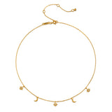 Gold-tone chain necklace with star and crescent moon charms spaced evenly around the circumference.