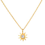 Gold-tone chain necklace with star-shaped pendant featuring a clear faceted stone in the center.