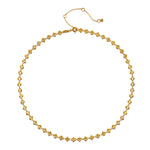 The Golden Hour Coin Chain Necklace displayed on a white background, highlighting its intricate link design and elegant gold finish. This spiritual jewelry item resonates with the concepts of meaning and manifestation, making it a great addition to any zodiac-themed collection or meditation practice.