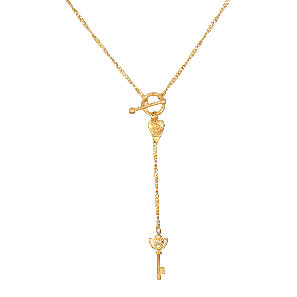 Promise to Love Heart Key Lariat Necklace featuring a heart pendant and a decorative key, symbolizing love and empowerment. This spiritual jewelry piece is perfect for meditation, manifestation, and protection, making it a meaningful addition to your collection. Ideal for those interested in yoga and zodiac themes.