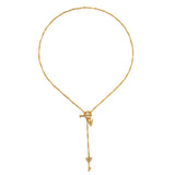 The Promise to Love Heart Key Lariat Necklace displayed elegantly, featuring a delicate gold chain with heart and key pendant, representing meaningful love and positivity, ideal for spiritual connection and meditation, enhancing one’s zodiac energy and manifestation.