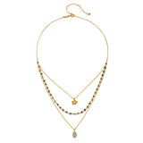 Close-up of the Transformed by Love Tourmaline Agate Lotus Triple Necklace that features an elegant lotus charm atop layered agate and tourmaline stones, perfect for those seeking meaningful spiritual jewelry for protection and manifestation.