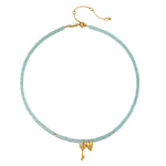 Love Unlocked Chalcedony Beaded Key Heart Necklace displayed elegantly, featuring charming elements of chalcedony and gold. This spiritual jewelry piece is perfect for those seeking a meaningful talisman, ideal for meditation, yoga, and empowerment through manifestation.