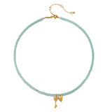 Love Unlocked Chalcedony Beaded Key Heart Necklace displayed elegantly, featuring charming elements of chalcedony and gold. This spiritual jewelry piece is perfect for those seeking a meaningful talisman, ideal for meditation, yoga, and empowerment through manifestation.