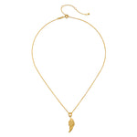Gold-toned chain necklace with adjustable clasp and wing-shaped pendant hanging at center.