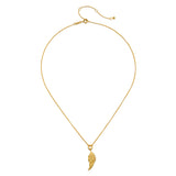 Gold-toned chain necklace with adjustable clasp and wing-shaped pendant hanging at center.