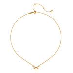 Gold-toned chain necklace with dragonfly pendant featuring white topaz stones and adjustable clasp.