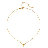 Gold-toned chain necklace with dragonfly pendant featuring white topaz stones and adjustable clasp.